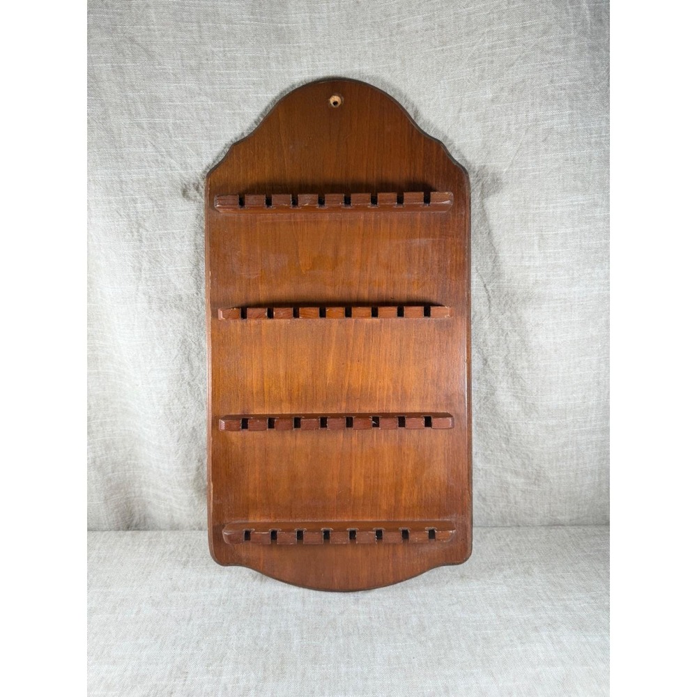 Vintage Wood Souvenir Spoon Display Rack, 24 Slot Wall Organizer